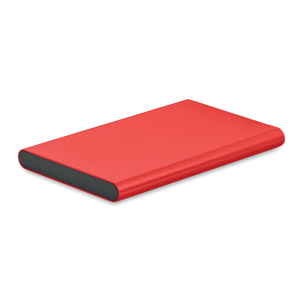 Powerbank 4000 mAh van gerecycled aluminium geopend, Rood - 196825