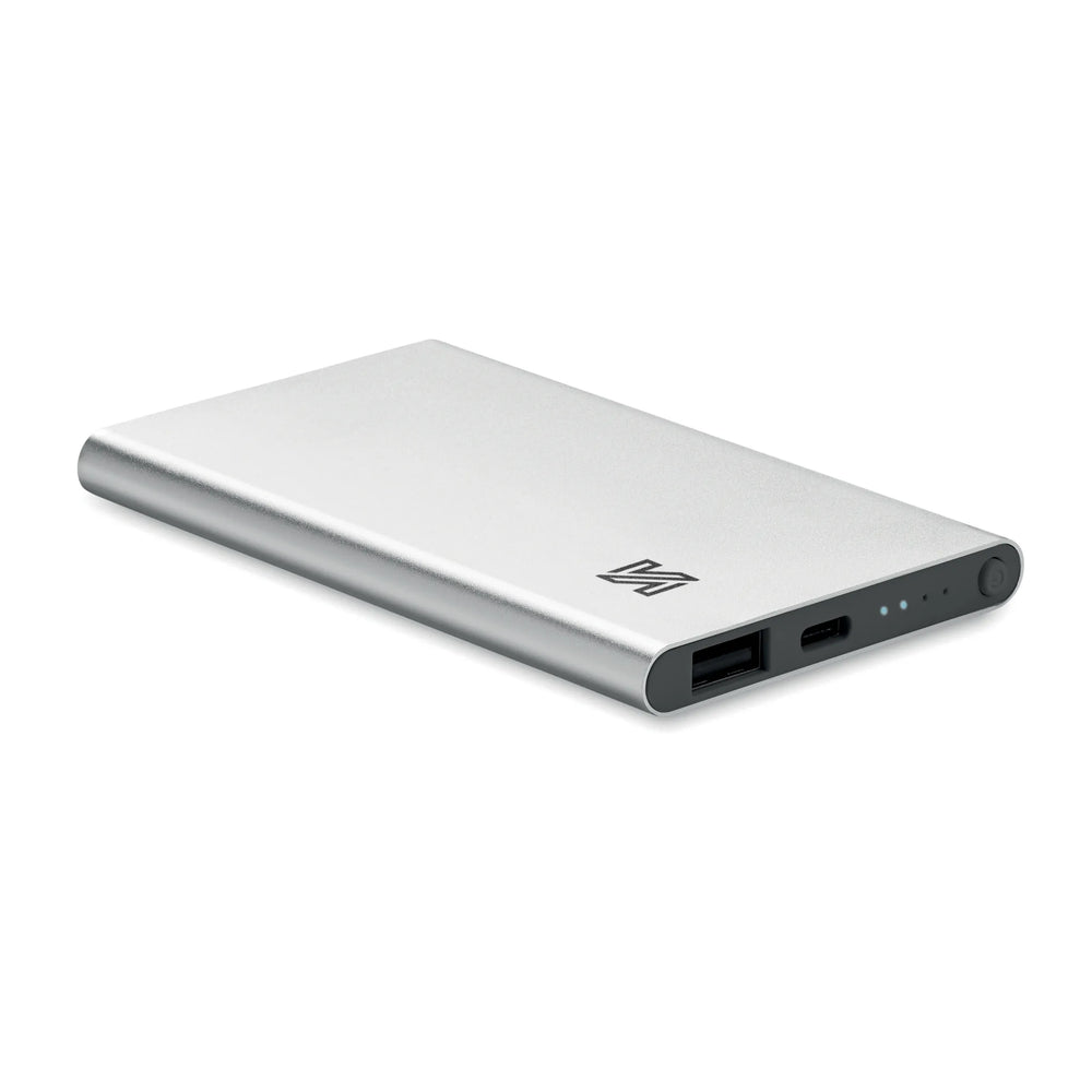 Powerbank 4000 mAh van gerecycled aluminium met bedrukking, Zilver - 196825