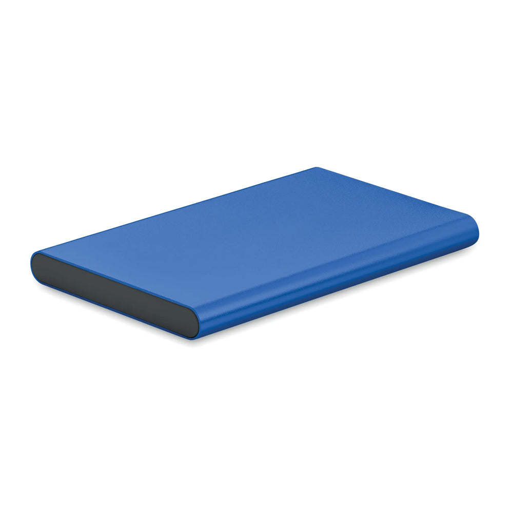 Powerbank 4000 mAh van gerecycled aluminium schuin van boven, Blauw - 196825