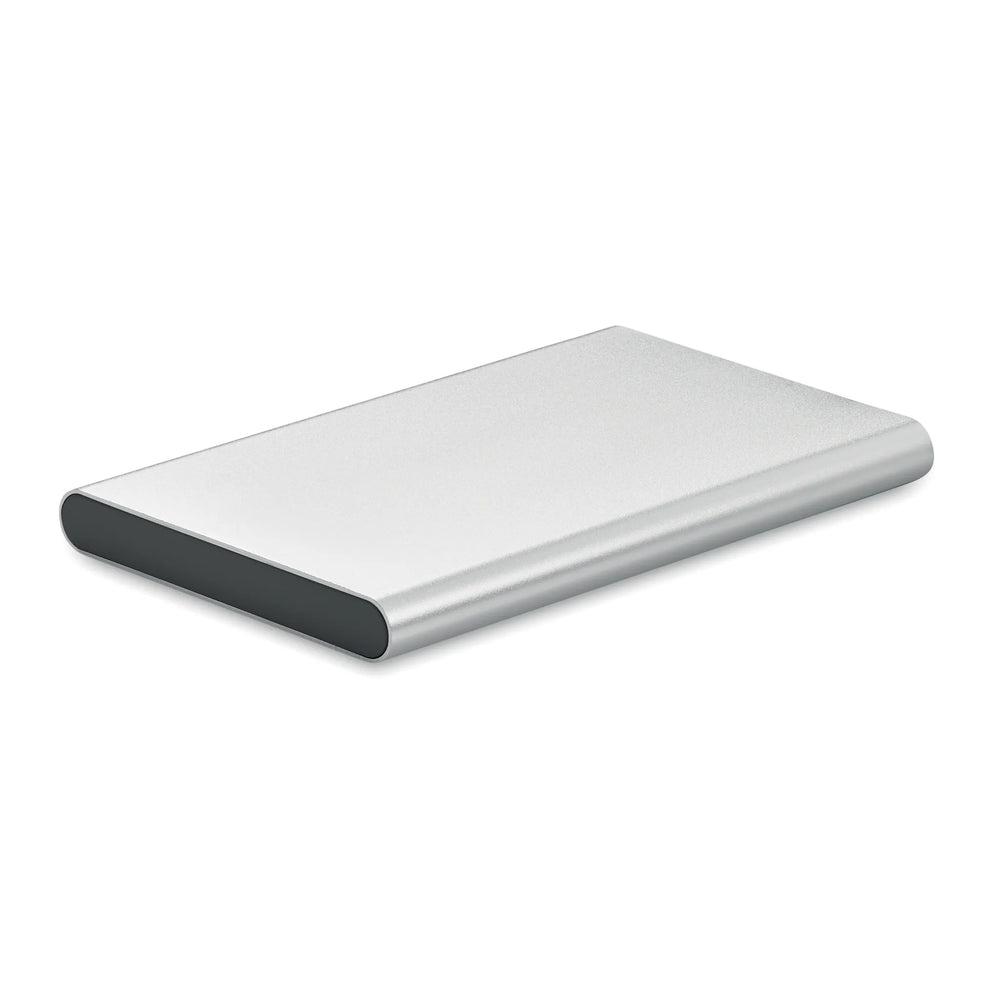 Powerbank 4000 mAh van gerecycled aluminium schuin van boven, Zilver - 196825