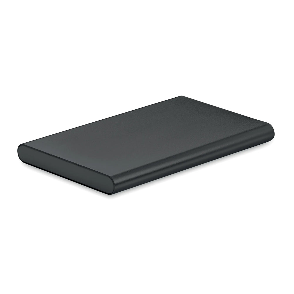 Powerbank 4000 mAh van gerecycled aluminium schuin van boven, Zwart - 196825