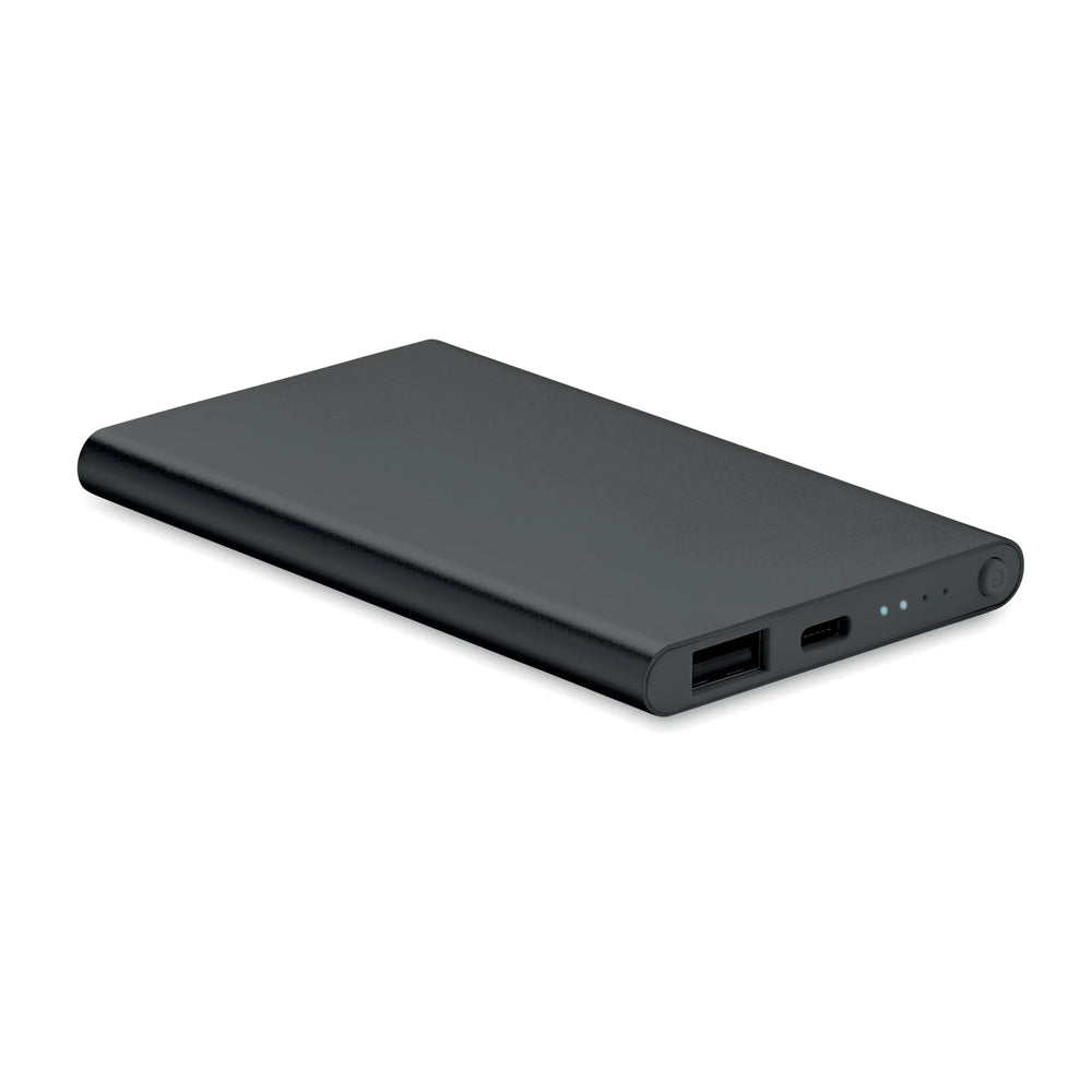 Powerbank 4000 mAh van gerecycled aluminium, Zwart - 196825