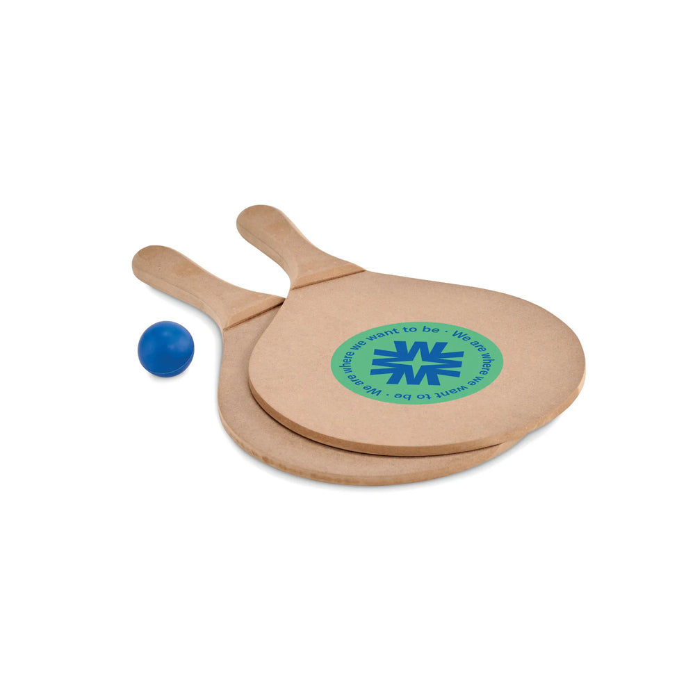 Strand tennisset met mesh tas inclusief 2 MDF peddels en bal met bedrukking, Bruin - 196829