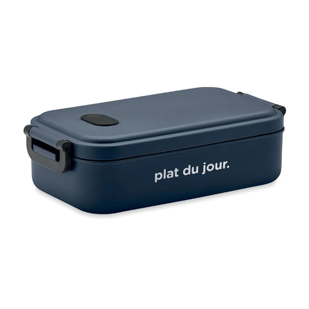 gerecyclede pp lunchbox luchtdicht deksel marine blauw met logo 196855