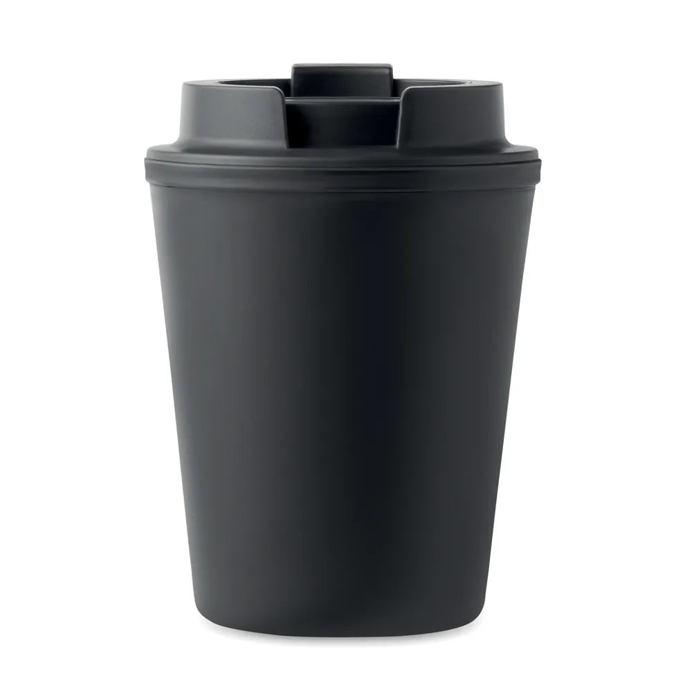 Dubbelwandige beker 300 ml van gerecycled PP, Zwart - 196866