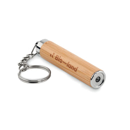 Bamboe LED-zaklamp met sleutelhanger met gravering, Bruin - 196894