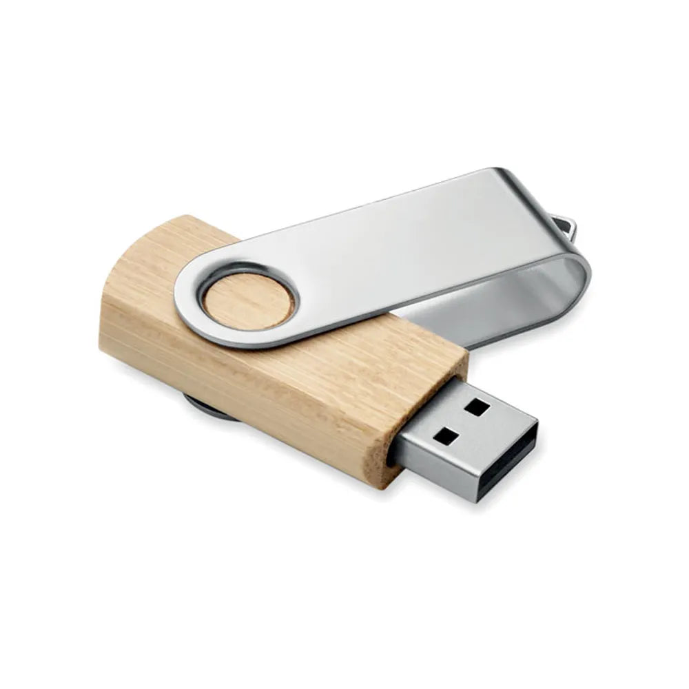 USB-stick 16 GB met bamboe behuizing en metalen clip, Beige - 196898