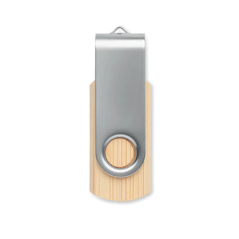 USB-stick 16 GB met bamboe behuizing en metalen clip met gesloten draaibeugel, Beige - 196898