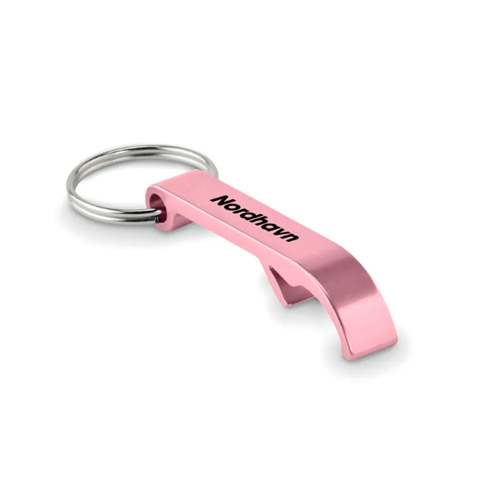 Gerecyclede aluminium flesopener sleutelhanger bedrukken - Roze