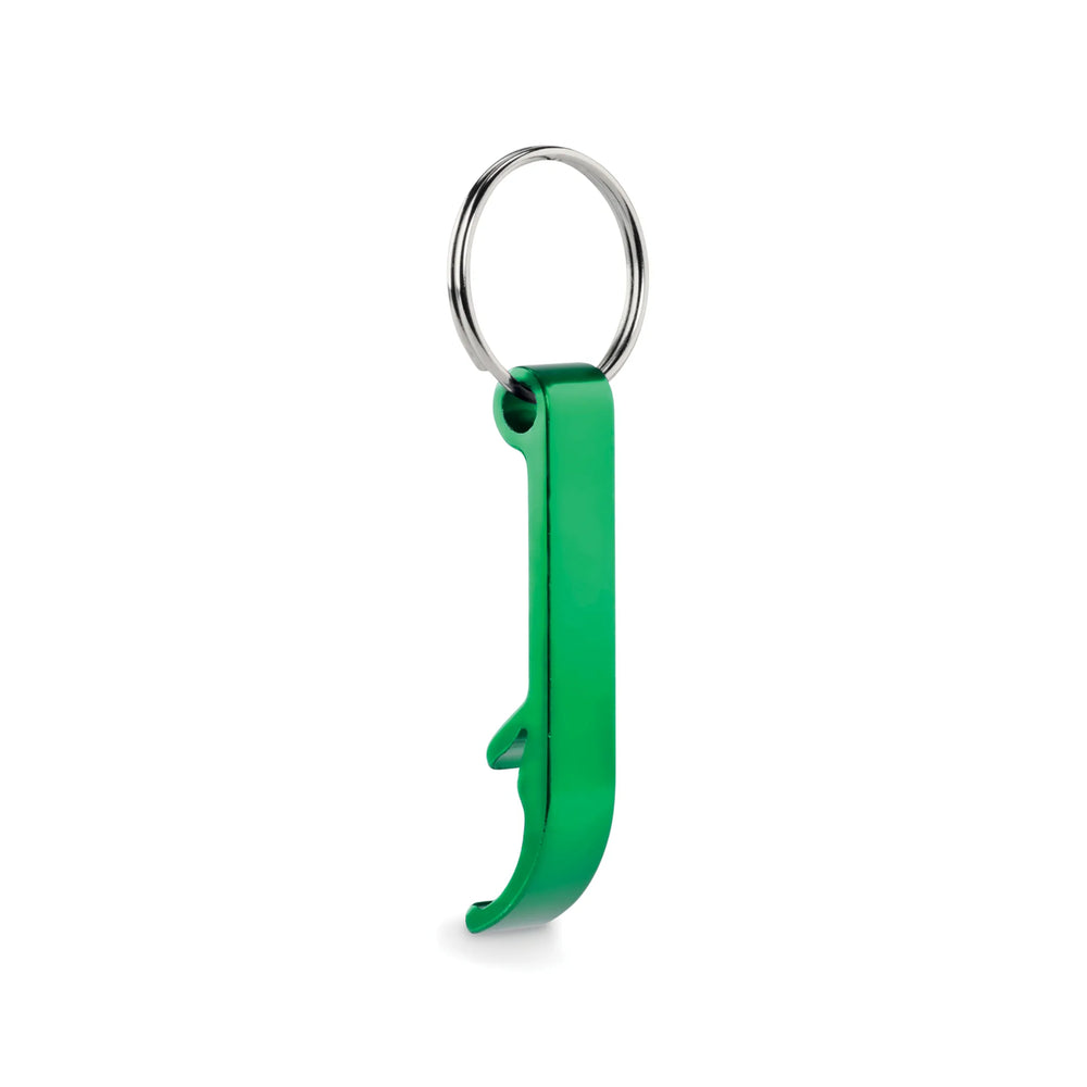 Gerecyclede aluminium flesopener sleutelhanger zijaanzicht, Groen - 196923
