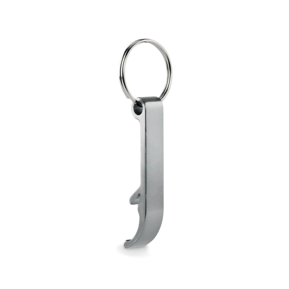 Gerecyclede aluminium flesopener sleutelhanger zijaanzicht, Zilver - 196923