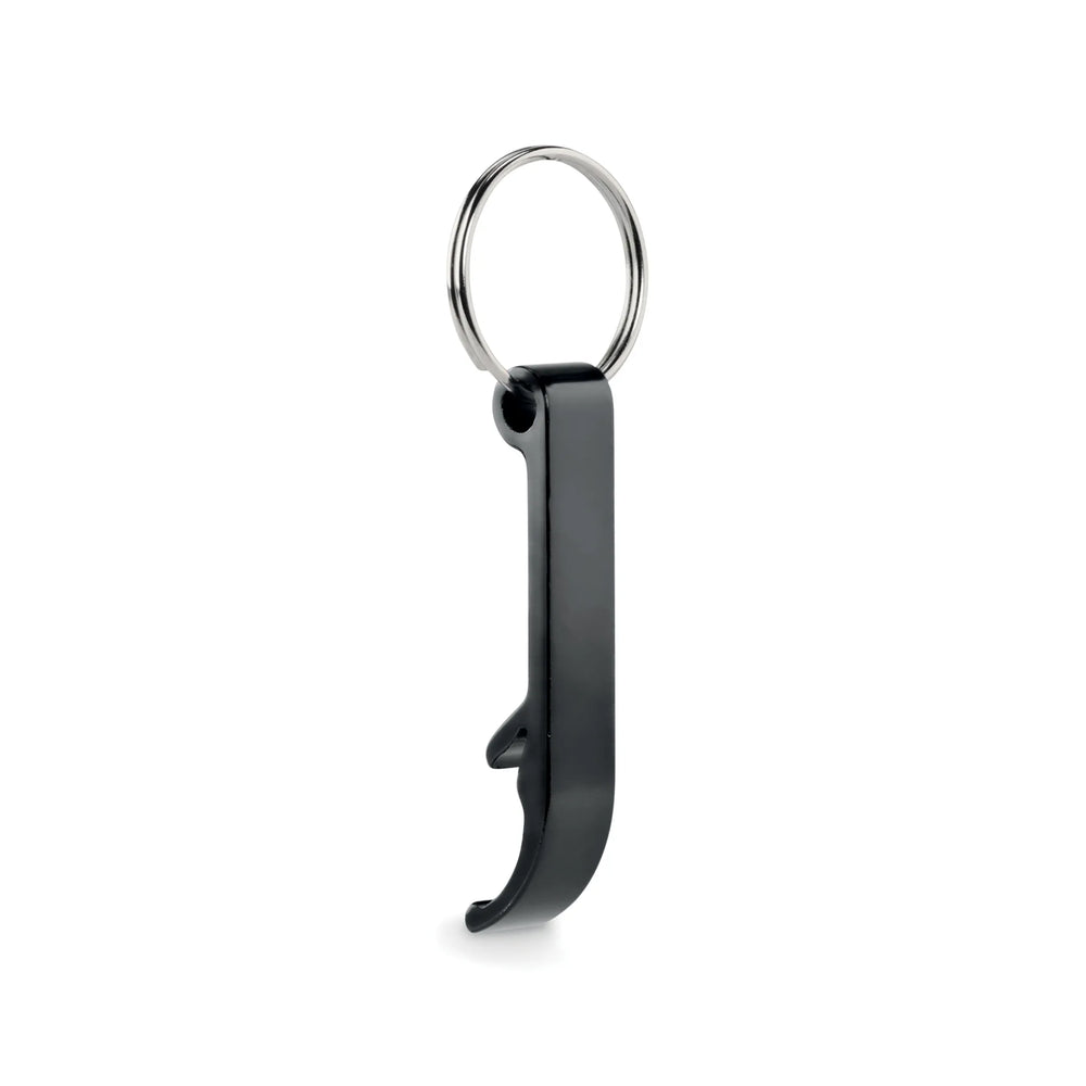 Gerecyclede aluminium flesopener sleutelhanger zijaanzicht, Zwart - 196923
