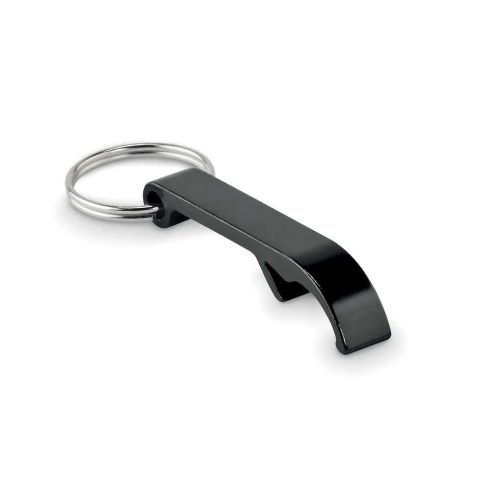 Gerecyclede aluminium flesopener sleutelhanger, Zwart - 196923