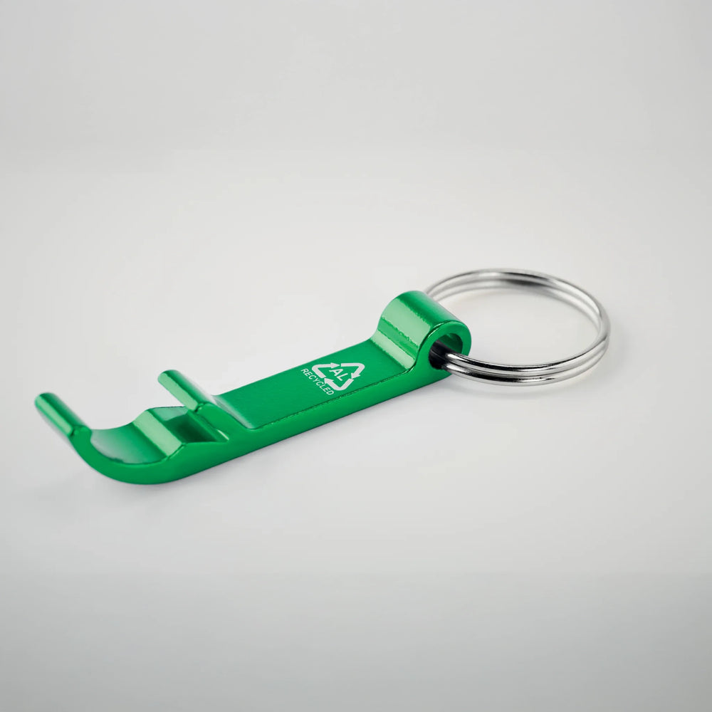 gerecyclede aluminium sleutelhanger flesopener groen detail 196923