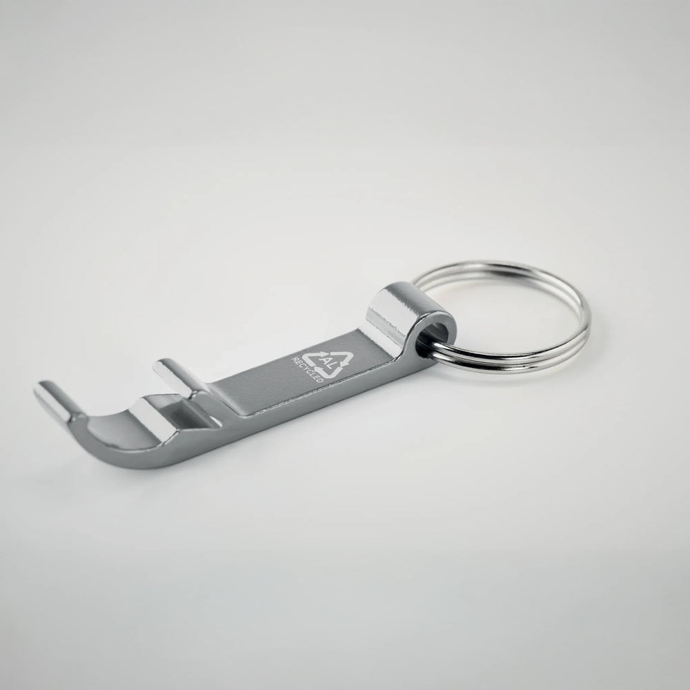 gerecyclede aluminium sleutelhanger flesopener zilver detail 196923