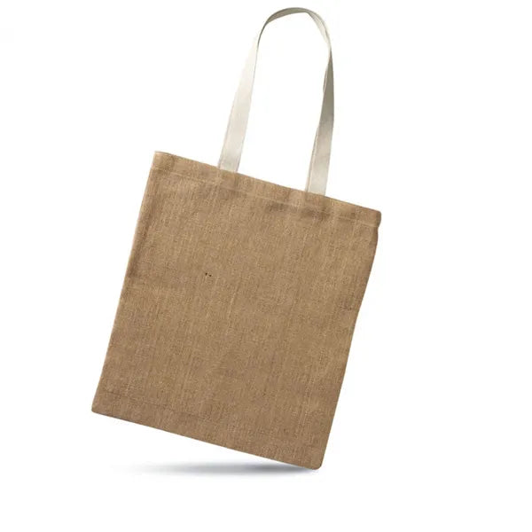 Jute boodschappentas met katoenen handvatten, Beige - 197264
