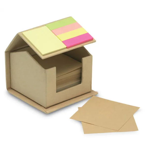 Kartonnen huis met gerecyclede memoblaadjes en plakbriefjes, Beige - 197304