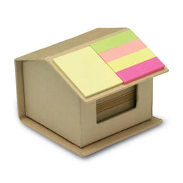 Kartonnen huis met gerecyclede memoblaadjes en plakbriefjes, Beige - 197304
