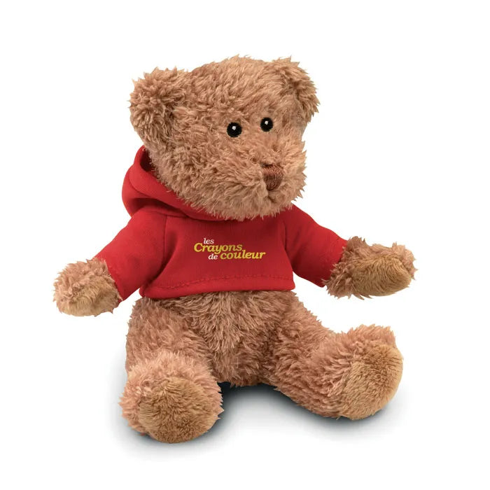 pluche teddybeer in sweater met capuchon in drie kleuren rood side logo 197375