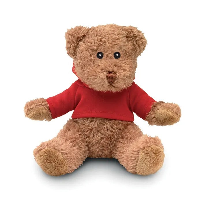 pluche teddybeer in sweater met capuchon in drie kleuren rood 197375