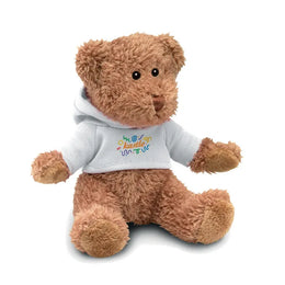 Pluche teddybeer in sweater met capuchon met bedrukking, Wit - 197375