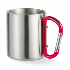 Dubbelwandige RVS Mok 220 ml met Karabijnhaak Handvat - Rood