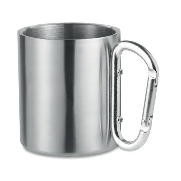 Dubbelwandige RVS mok 220 ml met karabijnhaak handvat, Zilver - 198313