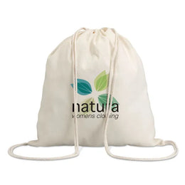 rugzakje katoen 100 gram beige met logo voorzijde 198337
