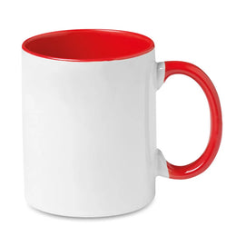 Keramische mok met gekleurde binnenzijde en oor, Wit en rood - 198422