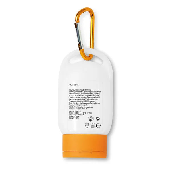 Zonnebrandcrème SPF25 30 ml tube achterzijde, Wit en oranje - 198512