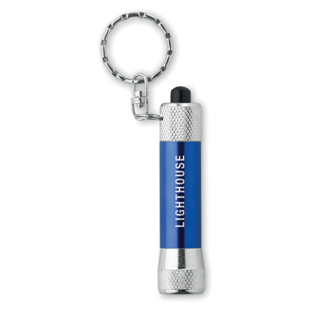 Mini aluminium zaklamp met sleutelhanger met bedrukking, Blauw - 198622