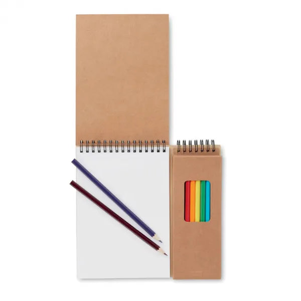 Tekenset met kleurpotloden, kleurplaten en blanco papier, Bruin - 198769