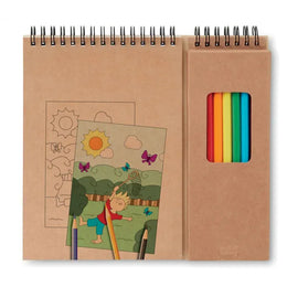 Tekenset met kleurpotloden, kleurplaten en blanco papier, Bruin - 198769