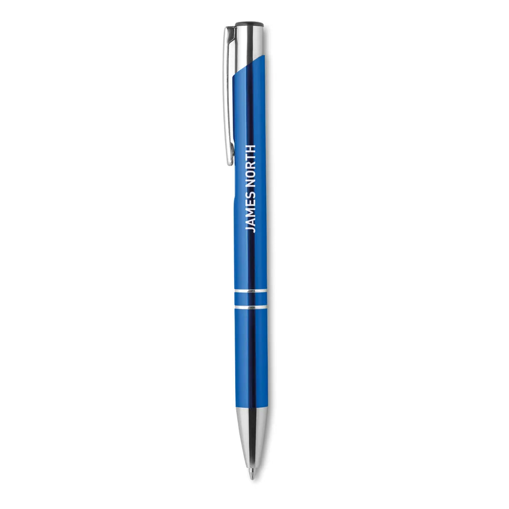 Balpen met drukmechanisme en aluminium afwerking met bedrukking, Blauw - 198893