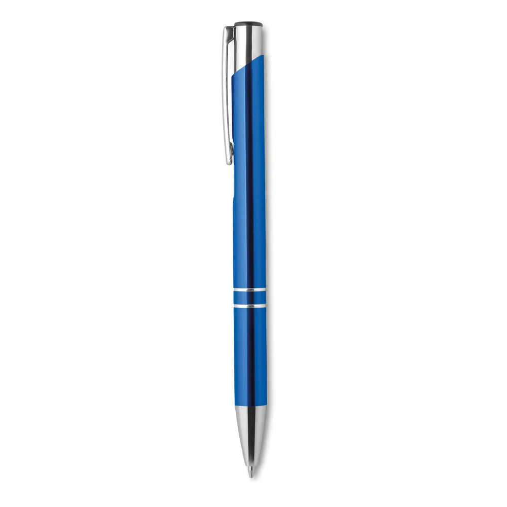 Balpen met drukmechanisme en aluminium afwerking zijaanzicht, Blauw - 198893