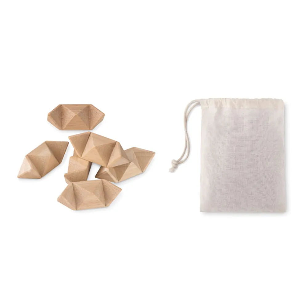 Houten denkspel in stervorm met katoenen zakje, Beige - 198931