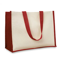 Jute en Canvas Boodschappentas met Lange Hengsels - Rood