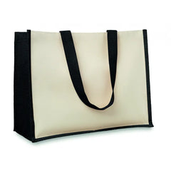 Jute en Canvas Boodschappentas met Lange Hengsels - Zwart