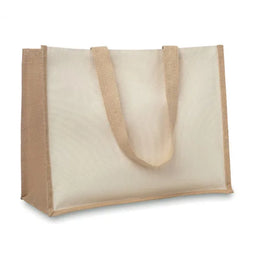 Jute en canvas boodschappentas met lange hengsels, Beige - 198967