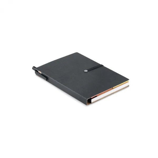 Gerecycled notitieboekje met pen inclusief tabjes en memoblaadjes, Zwart - 199213