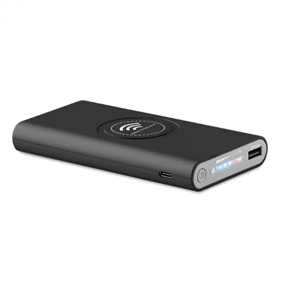 Powerbank 8000 mAh met draadloos opladen en rubberen afwerking, Zwart - 199238