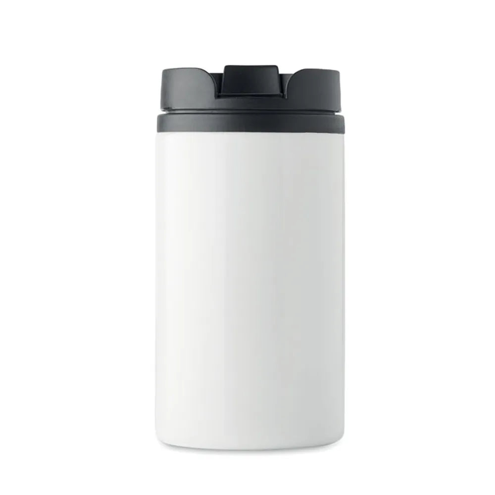 Dubbelwandige beker 250 ml van RVS met lekvrije dop, Wit - 199246