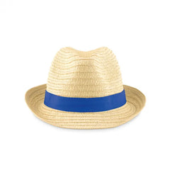 Papieren Strohoed met Bedrukbare Band - Blauw