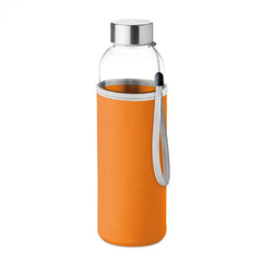 Glazen drinkfles 500 ml met neopreen pouch bedrukken - Oranje