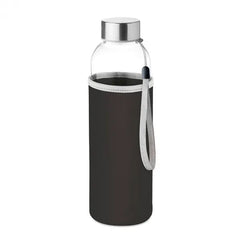 Glazen drinkfles 500 ml met neopreen pouch bedrukken - Zwart