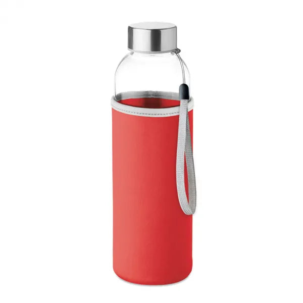 Glazen drinkfles 500 ml met neopreen hoes, Rood - 199358