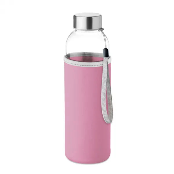 Glazen drinkfles 500 ml met neopreen hoes, Roze - 199358