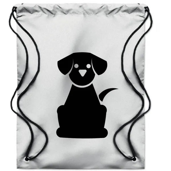 rugzak met koord reflecterend polyester zilver met logo 199403