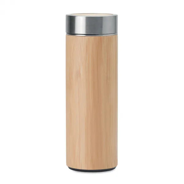 Dubbelwandige thermosfles 400 ml met bamboe afwerking, Bruin - 199421