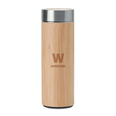 Dubbelwandige Thermosfles 400 ml met Bamboe Afwerking - Bruin
